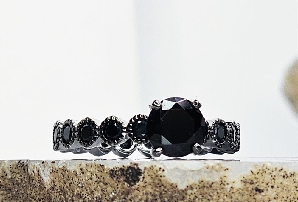 925 Sterling Silver Black Tourmaline Eternity Engagement Ring Size 8